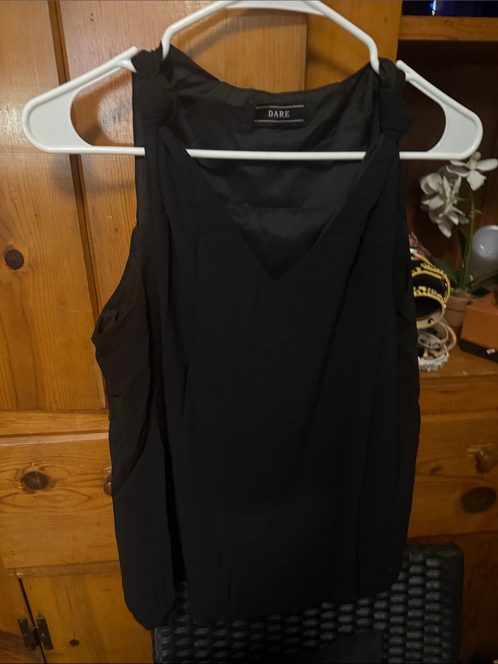 DARE Black Sleeveless V-Neck Shell Top